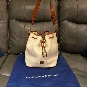 Large Cream Pebble grain drawstring Dooney and Bourke